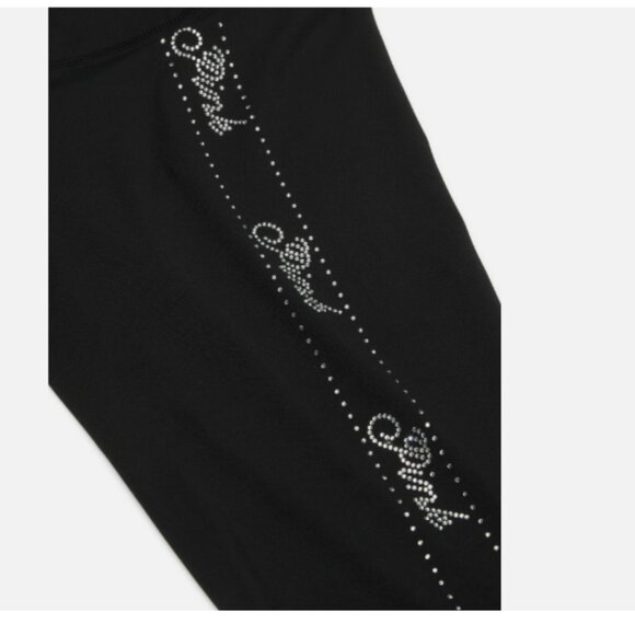 VICTORIA'S SECRET PINK RELAY LOGO SHINE FLARE LEGGINGS Medium SHORT BLACK- Bling - Picture 2 of 6